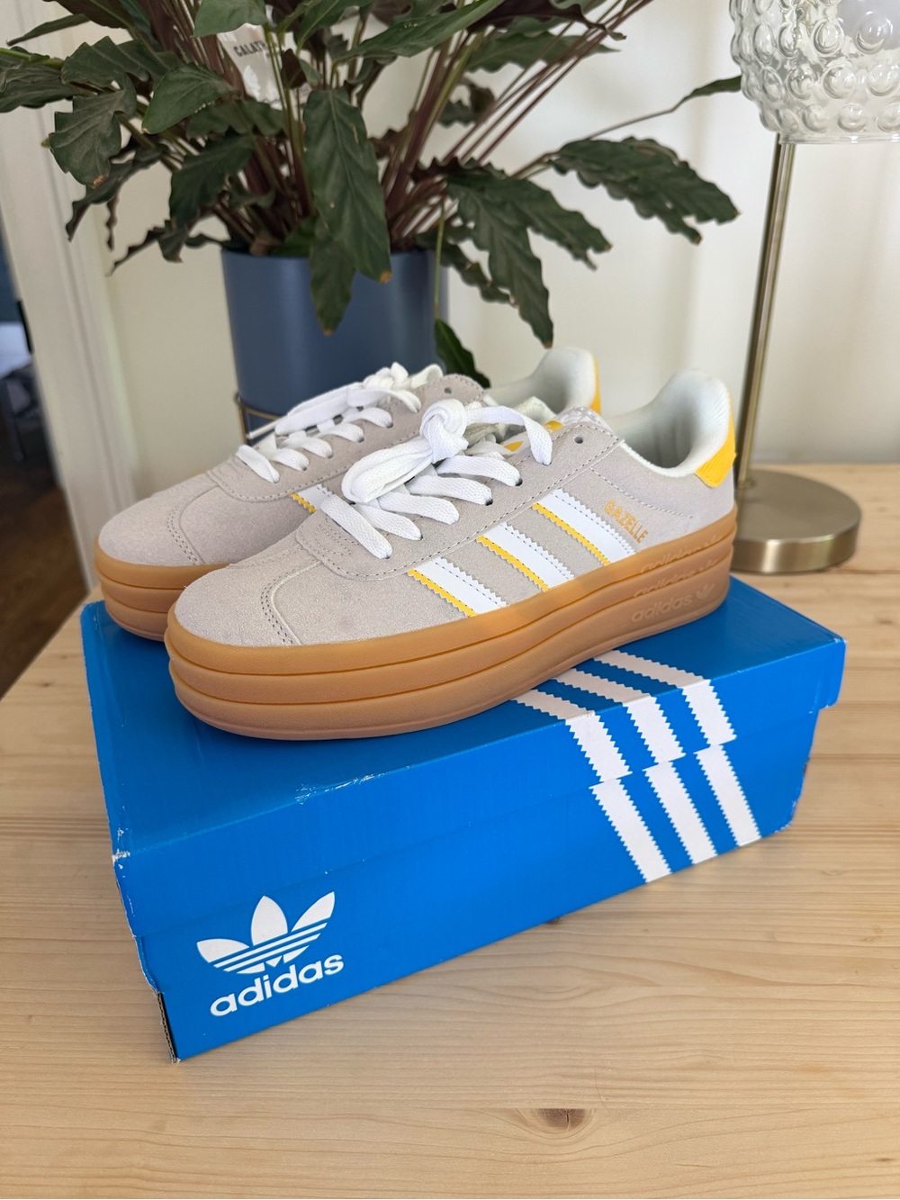 adidas Beige Suede Sneakers with Yellow Accents - Sz 7